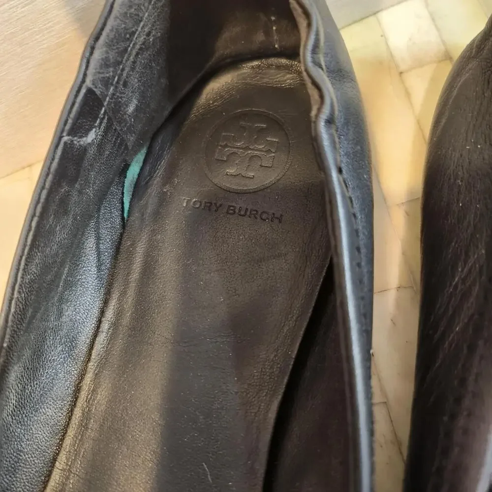 Tory Burch black leather Reva ballet flats